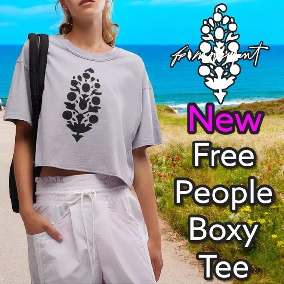 New 🔥 Free People Movement Inspire Buti Logo Boxy Crop Tee, Gray / Black - Picture 16 of 16